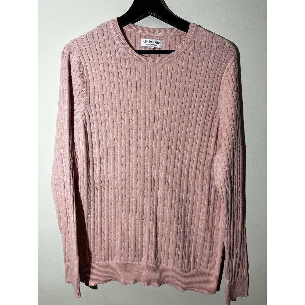 Kim Rogers Women’s L Sweater Pink Cotton Cable Knit Tennis Preppy Capsule Light